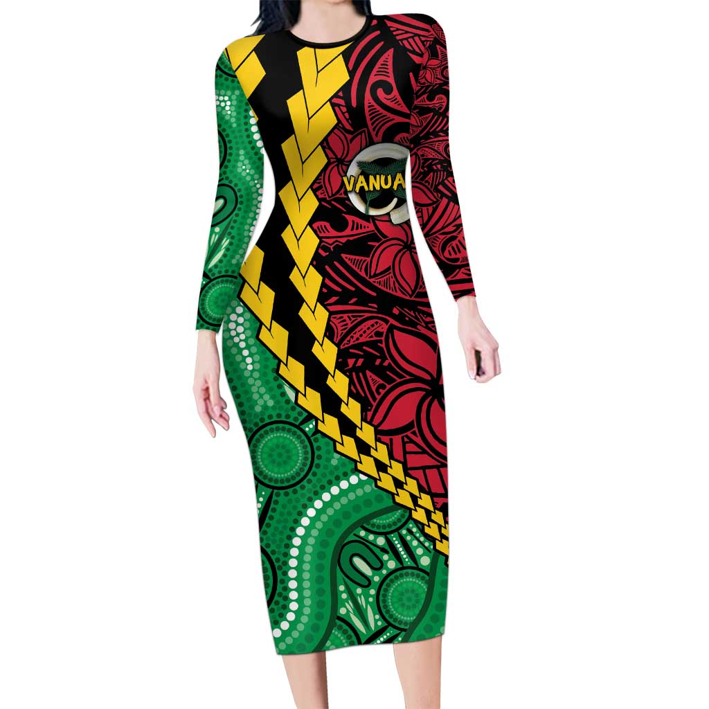 Vanuatu Personalized Tribal Long Sleeve Bodycon Dress Aboriginal Inspired Mix Style - Polynesian Pride