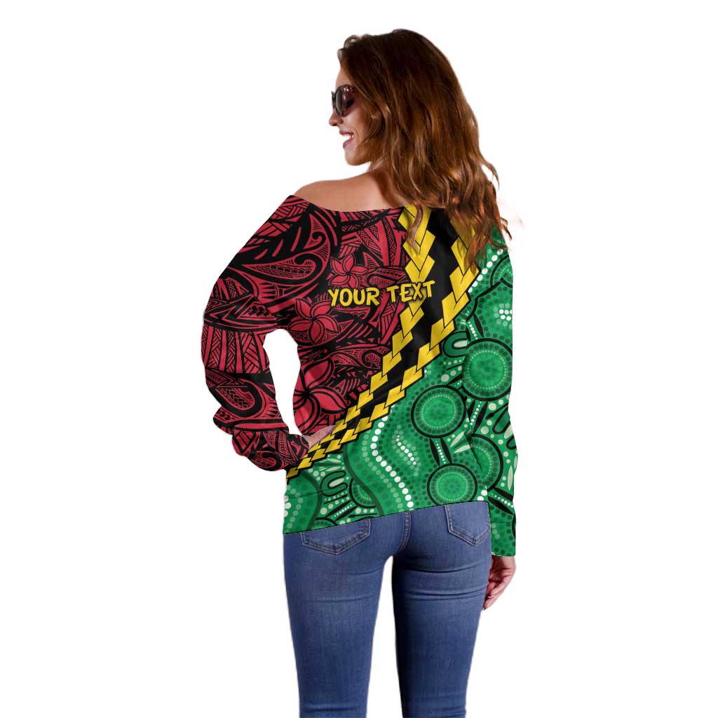 Vanuatu Personalized Tribal Off Shoulder Sweater Aboriginal Inspired Mix Style - Polynesian Pride
