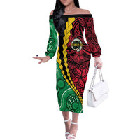Vanuatu Personalized Tribal Off The Shoulder Long Sleeve Dress Aboriginal Inspired Mix Style - Polynesian Pride