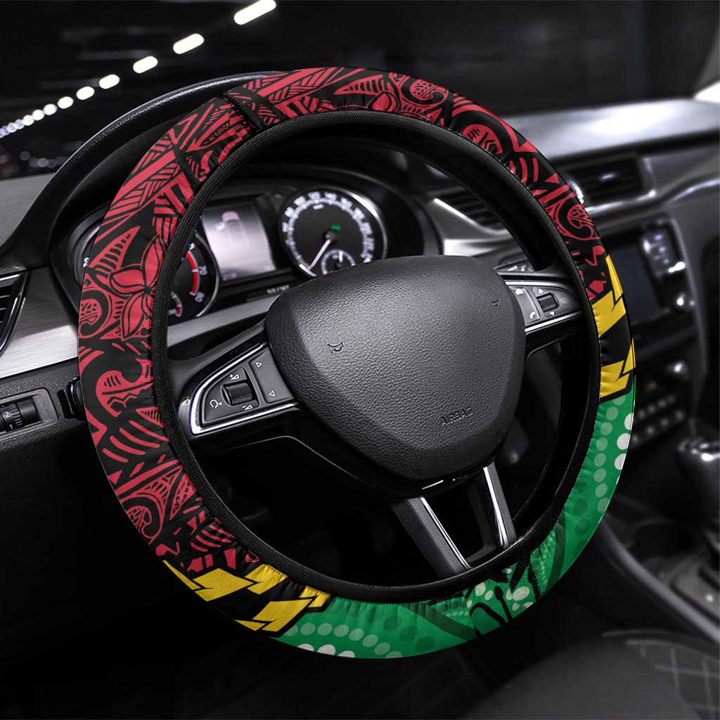 Vanuatu Tribal Steering Wheel Cover Aboriginal Inspired Mix Style LT7 Universal Fit Colorful - Polynesian Pride