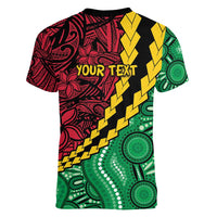 Vanuatu Personalized Tribal Women V-Neck T-Shirt Aboriginal Inspired Mix Style - Polynesian Pride