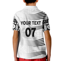 Personalised Fiji Rugby Kid Polo Shirt Kaiviti WC 2023 Jersey Replica - White LT7 - Polynesian Pride