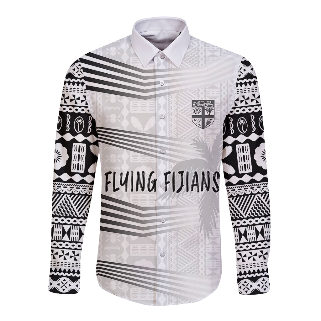 Personalised Fiji Rugby Long Sleeve Button Shirt Kaiviti WC 2023 Jersey Replica - White LT7 Unisex White - Polynesian Pride