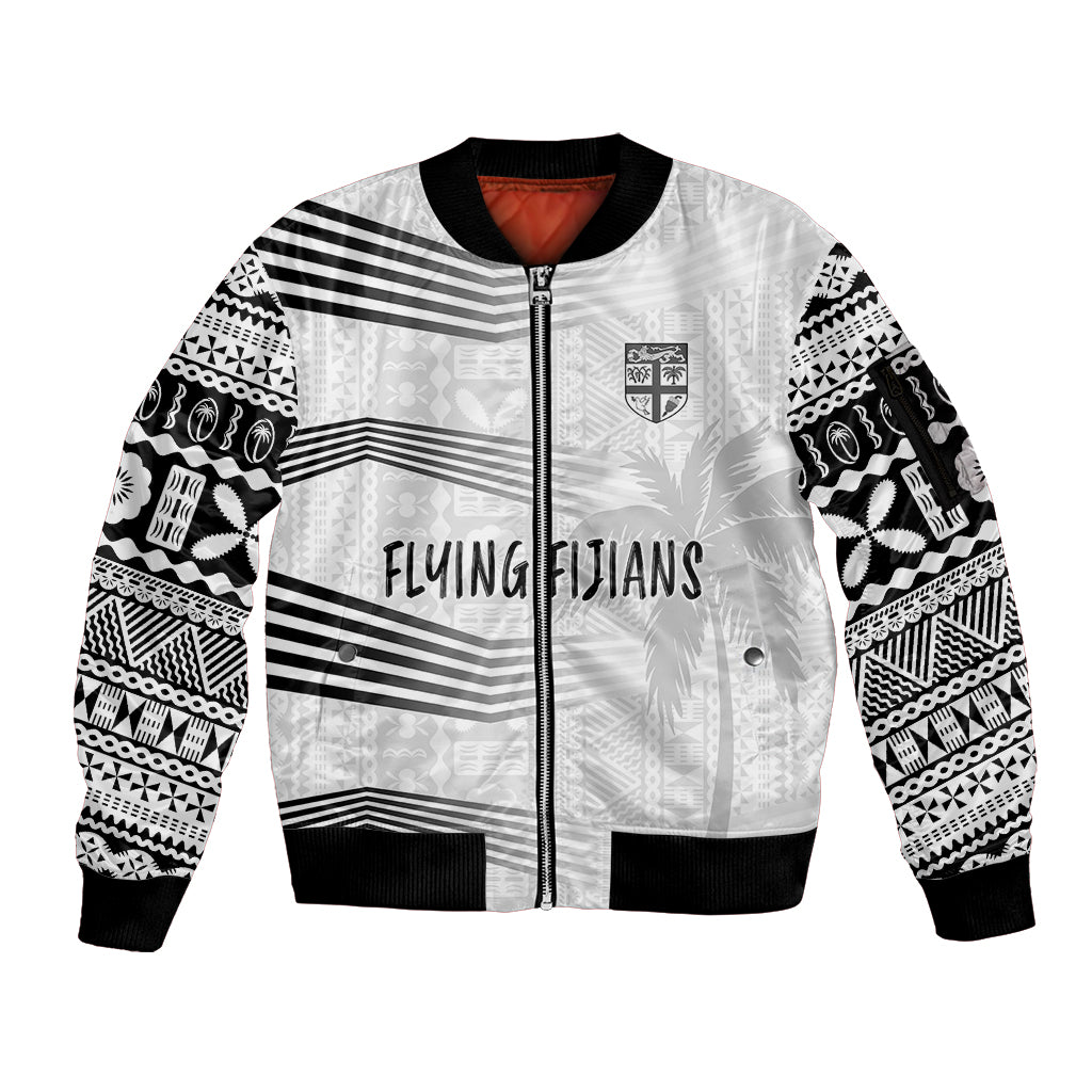 Personalised Fiji Rugby Sleeve Zip Bomber Jacket Kaiviti WC 2023 Jersey Replica - White LT7 Unisex White - Polynesian Pride