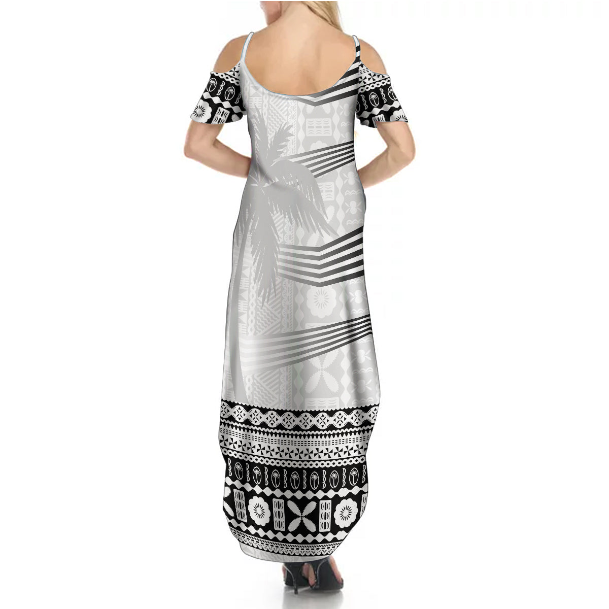 Personalised Fiji Rugby Summer Maxi Dress Kaiviti WC 2023 Jersey Replica - White LT7 - Polynesian Pride