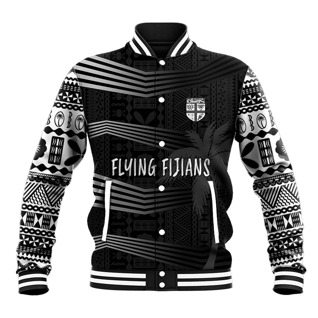 Personalised Fiji Rugby Baseball Jacket Kaiviti WC 2023 Jersey Replica - Black LT7 Unisex Black - Polynesian Pride