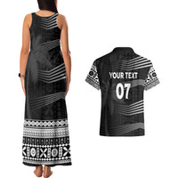 Personalised Fiji Rugby Couples Matching Tank Maxi Dress And Hawaiian Shirt Kaiviti WC 2023 Jersey Replica - Black LT7 - Polynesian Pride