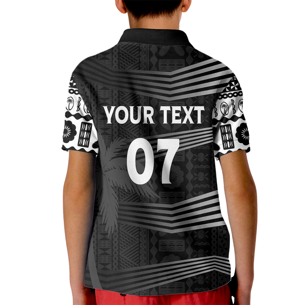 Personalised Fiji Rugby Kid Polo Shirt Kaiviti WC 2023 Jersey Replica - Black LT7 - Polynesian Pride