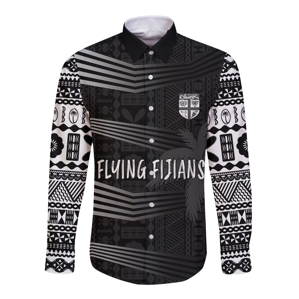 Personalised Fiji Rugby Long Sleeve Button Shirt Kaiviti WC 2023 Jersey Replica - Black LT7 Unisex Black - Polynesian Pride
