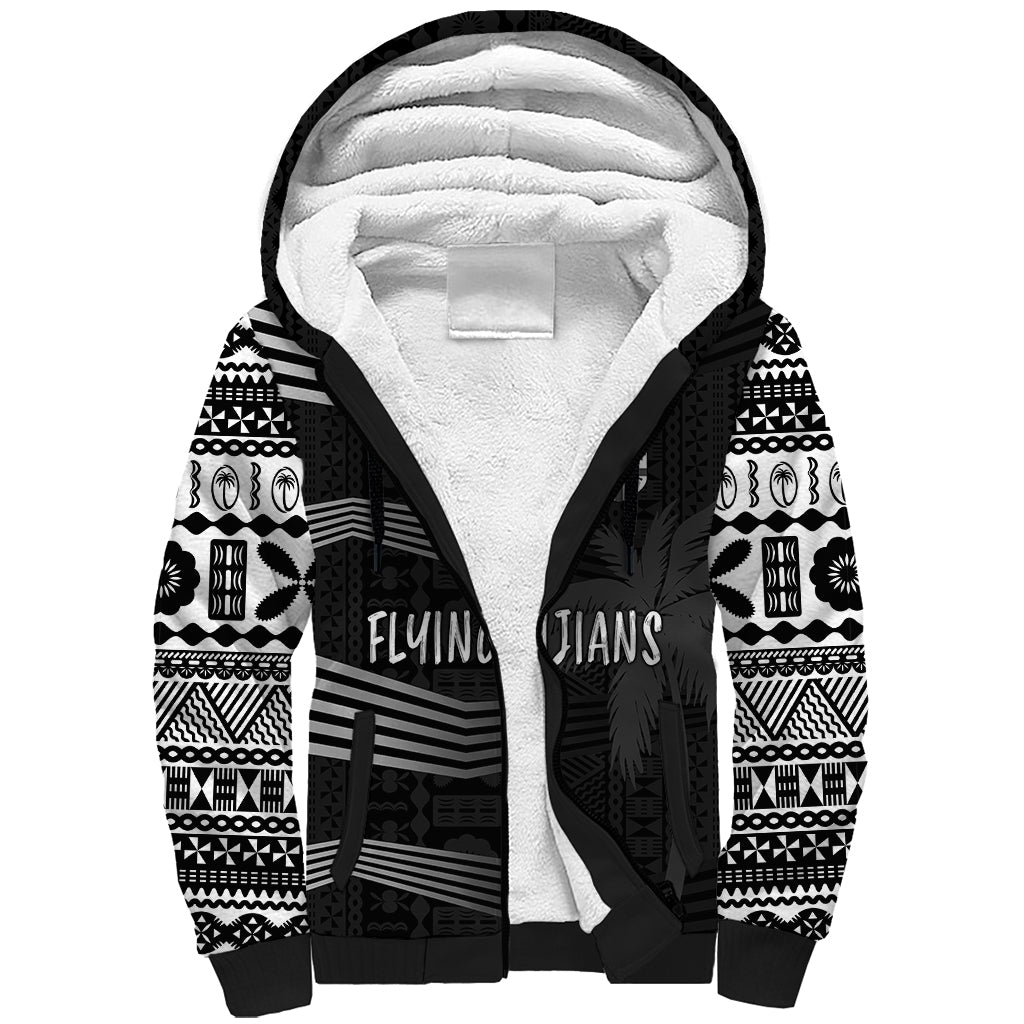 Personalised Fiji Rugby Sherpa Hoodie Kaiviti WC 2023 Jersey Replica - Black LT7 Unisex Black - Polynesian Pride