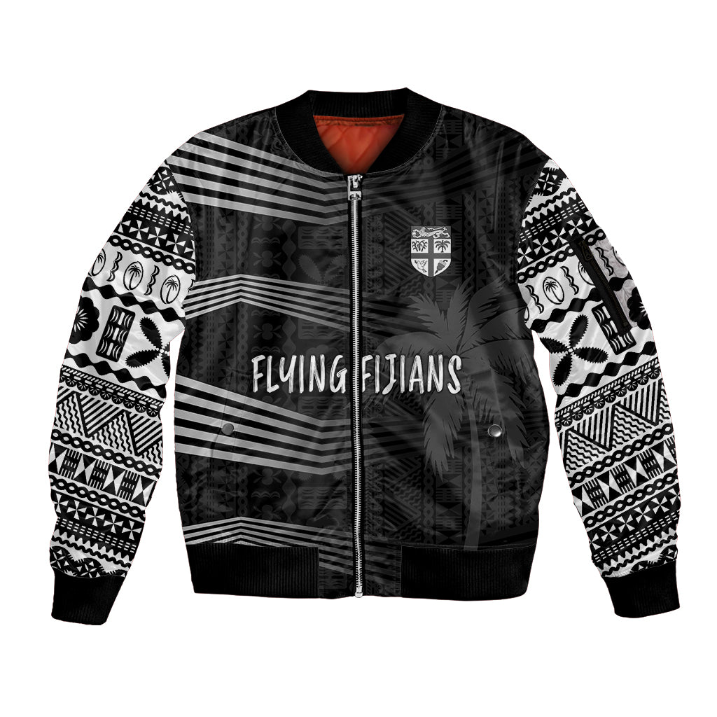 Personalised Fiji Rugby Sleeve Zip Bomber Jacket Kaiviti WC 2023 Jersey Replica - Black LT7 Unisex Black - Polynesian Pride