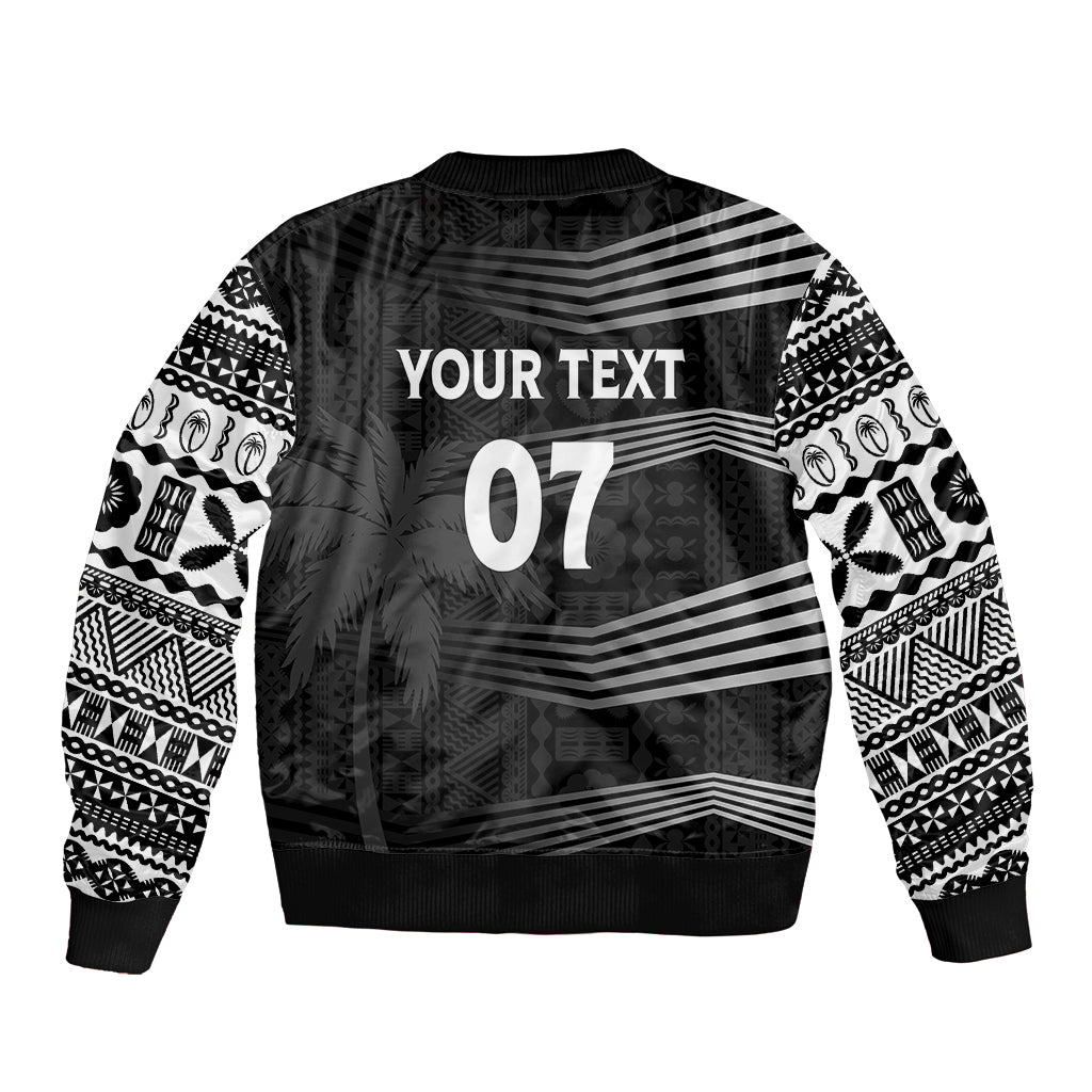 Personalised Fiji Rugby Sleeve Zip Bomber Jacket Kaiviti WC 2023 Jersey Replica - Black LT7 - Polynesian Pride