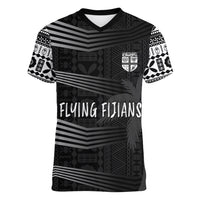 Personalised Fiji Rugby Women V Neck T Shirt Kaiviti WC 2023 Jersey Replica - Black LT7 Female Black - Polynesian Pride