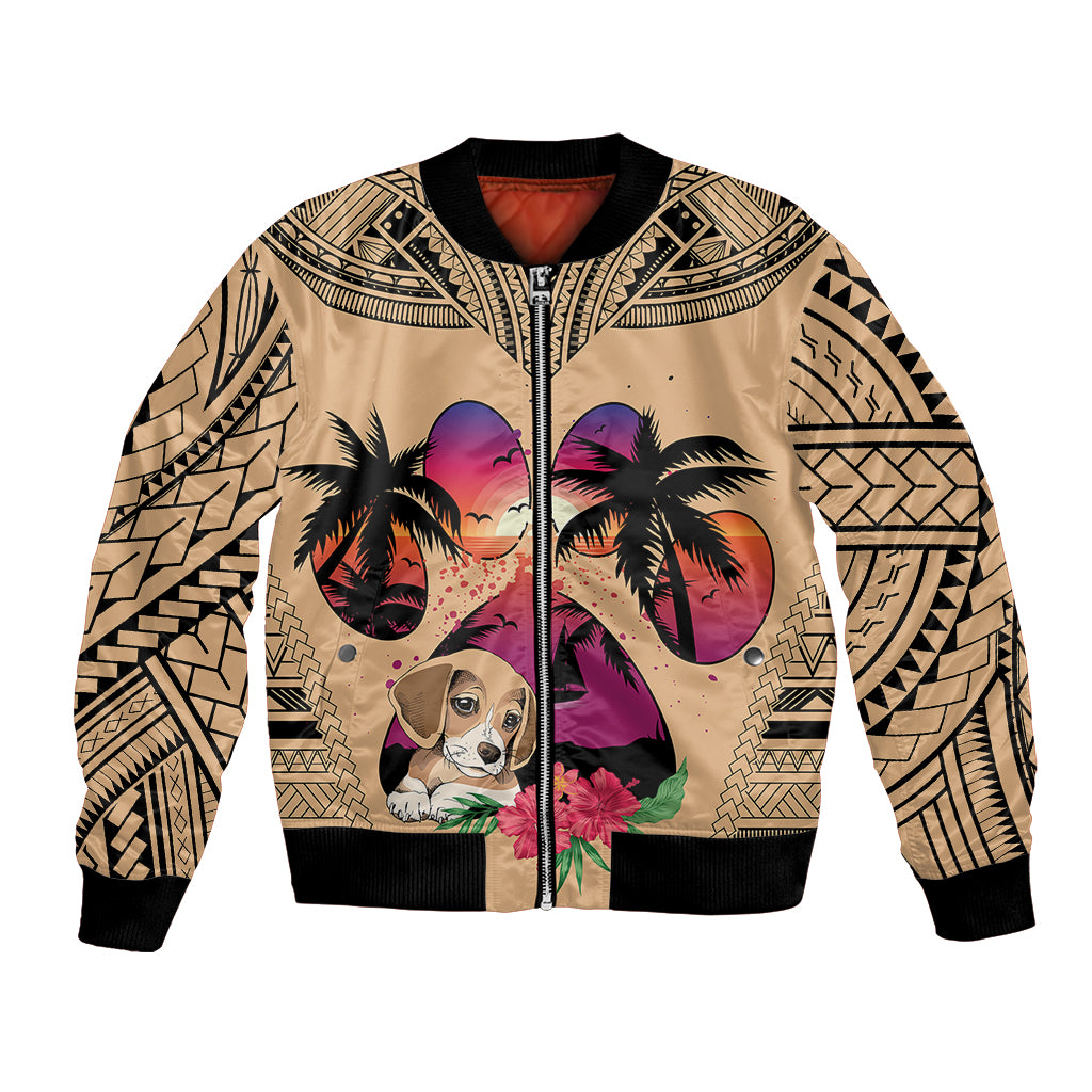 Personalised Polynesian Bomber Jacket Dog Lover With Beagle - Sunset At The Beach LT7 Unisex Coral - Polynesian Pride