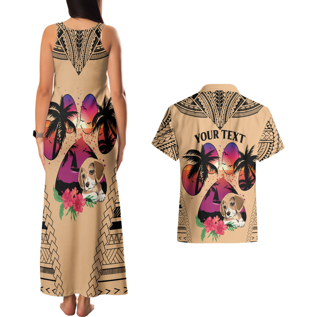 Personalised Polynesian Couples Matching Tank Maxi Dress And Hawaiian Shirt Dog Lover With Beagle - Sunset At The Beach LT7 - Polynesian Pride