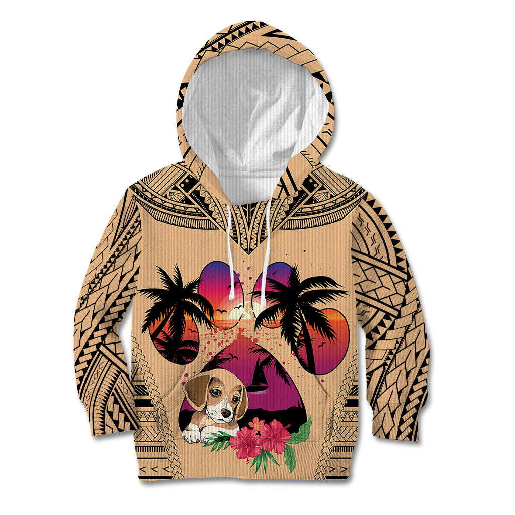 Personalised Polynesian Kid Hoodie Dog Lover With Beagle - Sunset At The Beach LT7 Hoodie Coral - Polynesian Pride