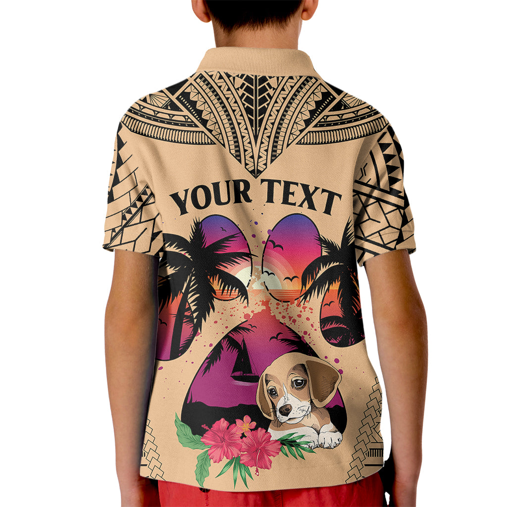 Personalised Polynesian Kid Polo Shirt Dog Lover With Beagle - Sunset At The Beach LT7 - Polynesian Pride