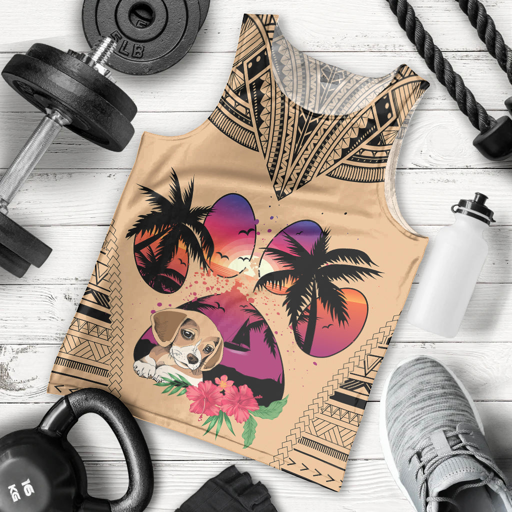 Personalised Polynesian Men Tank Top Dog Lover With Beagle - Sunset At The Beach LT7 Coral - Polynesian Pride