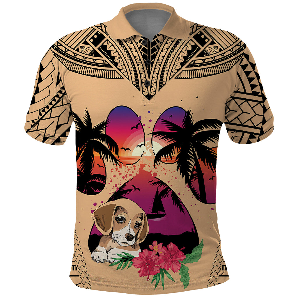 Personalised Polynesian Polo Shirt Dog Lover With Beagle - Sunset At The Beach LT7 Coral - Polynesian Pride