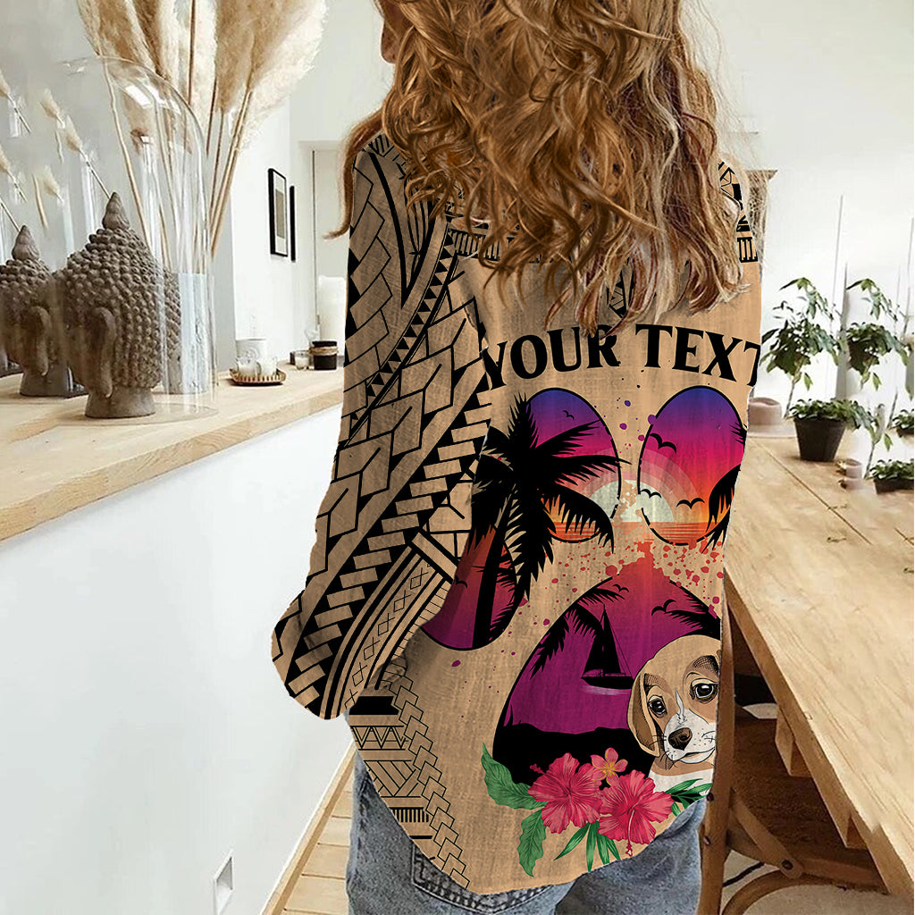 Personalised Polynesian Women Casual Shirt Dog Lover With Beagle - Sunset At The Beach LT7 - Polynesian Pride