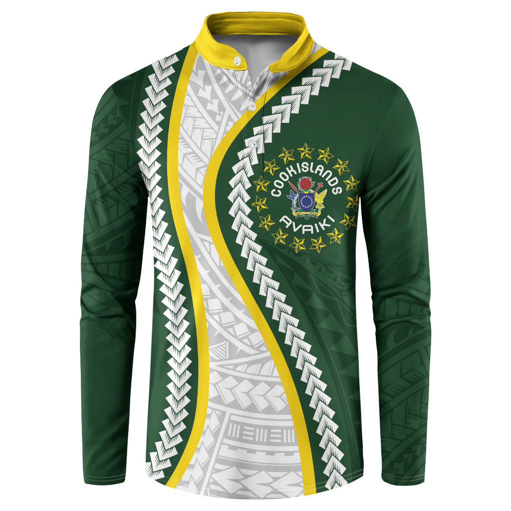 Cook Islands Rugby Personalized Avaiki Button Sweatshirt GO Kuki LT7 Green - Polynesian Pride