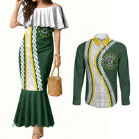 Cook Islands Rugby Personalized Avaiki Couples Matching Mermaid Dress and Long Sleeve Button Shirt GO Kuki LT7 Green - Polynesian Pride