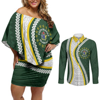 Cook Islands Rugby Personalized Avaiki Couples Matching Off Shoulder Short Dress and Long Sleeve Button Shirt GO Kuki LT7 Green - Polynesian Pride