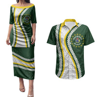 Cook Islands Rugby Personalized Avaiki Couples Matching Puletasi and Hawaiian Shirt GO Kuki LT7 Green - Polynesian Pride