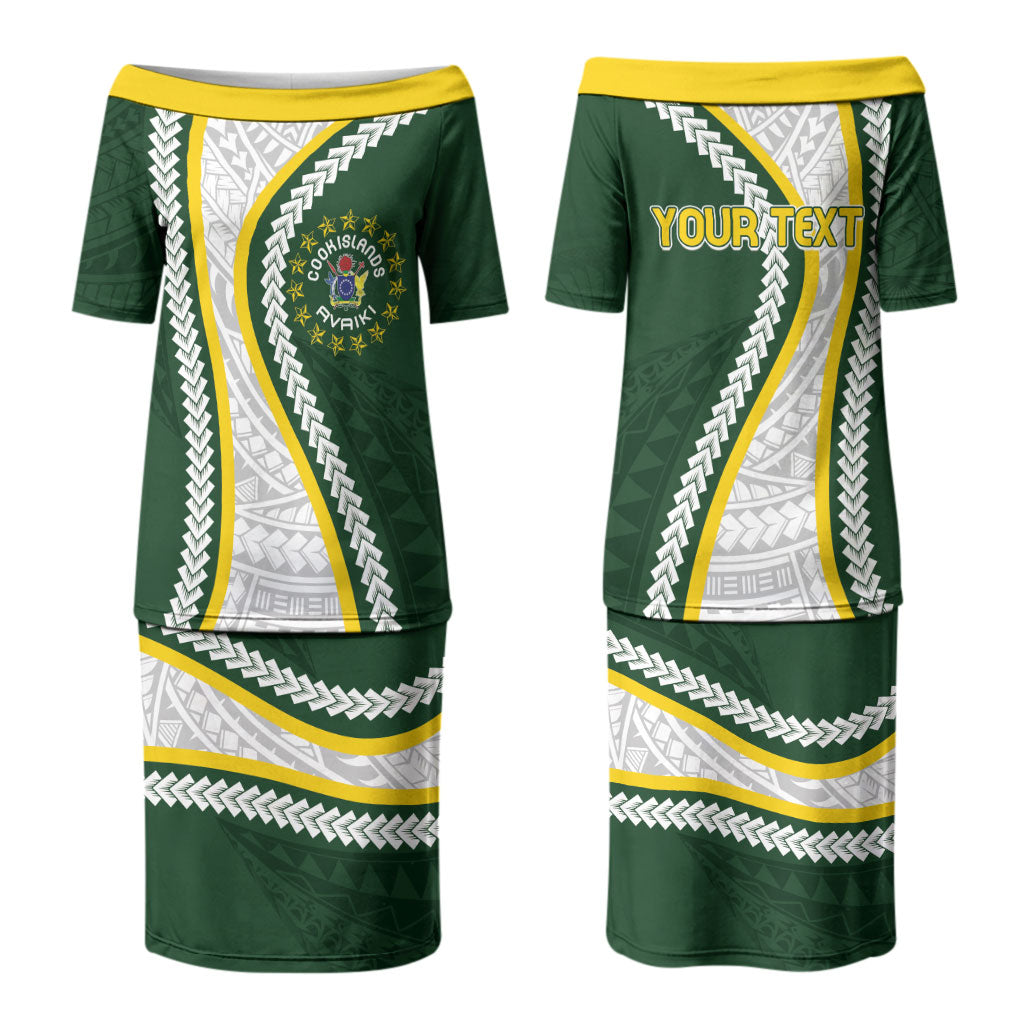 Cook Islands Rugby Personalized Avaiki Family Matching Puletasi and Hawaiian Shirt GO Kuki LT7 Mom's Dress Green - Polynesian Pride
