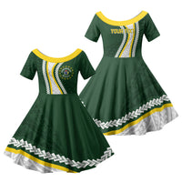 Cook Islands Rugby Personalized Avaiki Family Matching Puletasi and Hawaiian Shirt GO Kuki LT7 Daughter's Dress Green - Polynesian Pride