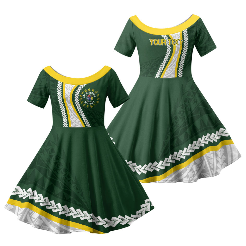 Cook Islands Rugby Personalized Avaiki Family Matching Short Sleeve Bodycon Dress and Hawaiian Shirt GO Kuki LT7 Daughter's Dress Green - Polynesian Pride