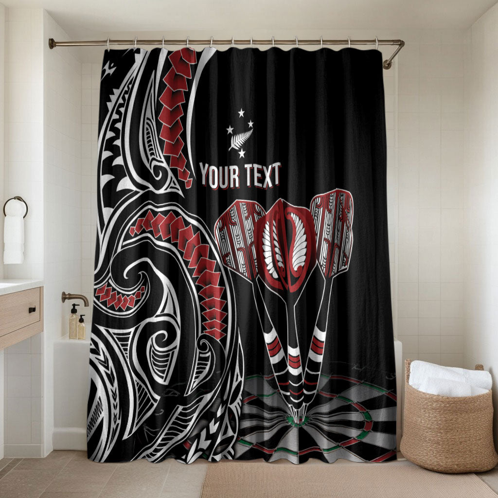 New Zealand Darts Personalized Hei Manaia Bathroom Set Classic Kowhaiwhai LT7 Shower Curtain Only Black - Polynesian Pride