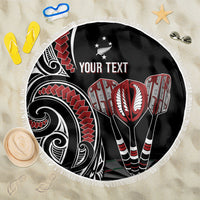New Zealand Darts Personalized Hei Manaia Beach Blanket Classic Kowhaiwhai LT7 One Size 150cm Black - Polynesian Pride