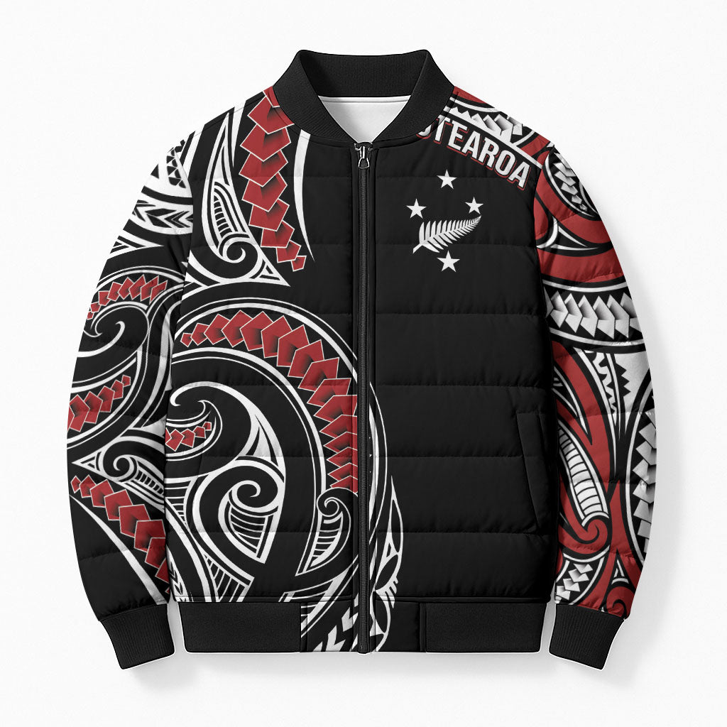 New Zealand Darts Personalized Hei Manaia Bomber Puffer Jacket Classic Kowhaiwhai LT7 Unisex Black - Polynesian Pride