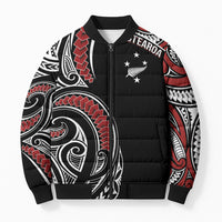 New Zealand Darts Personalized Hei Manaia Bomber Puffer Jacket Classic Kowhaiwhai LT7 Unisex Black - Polynesian Pride
