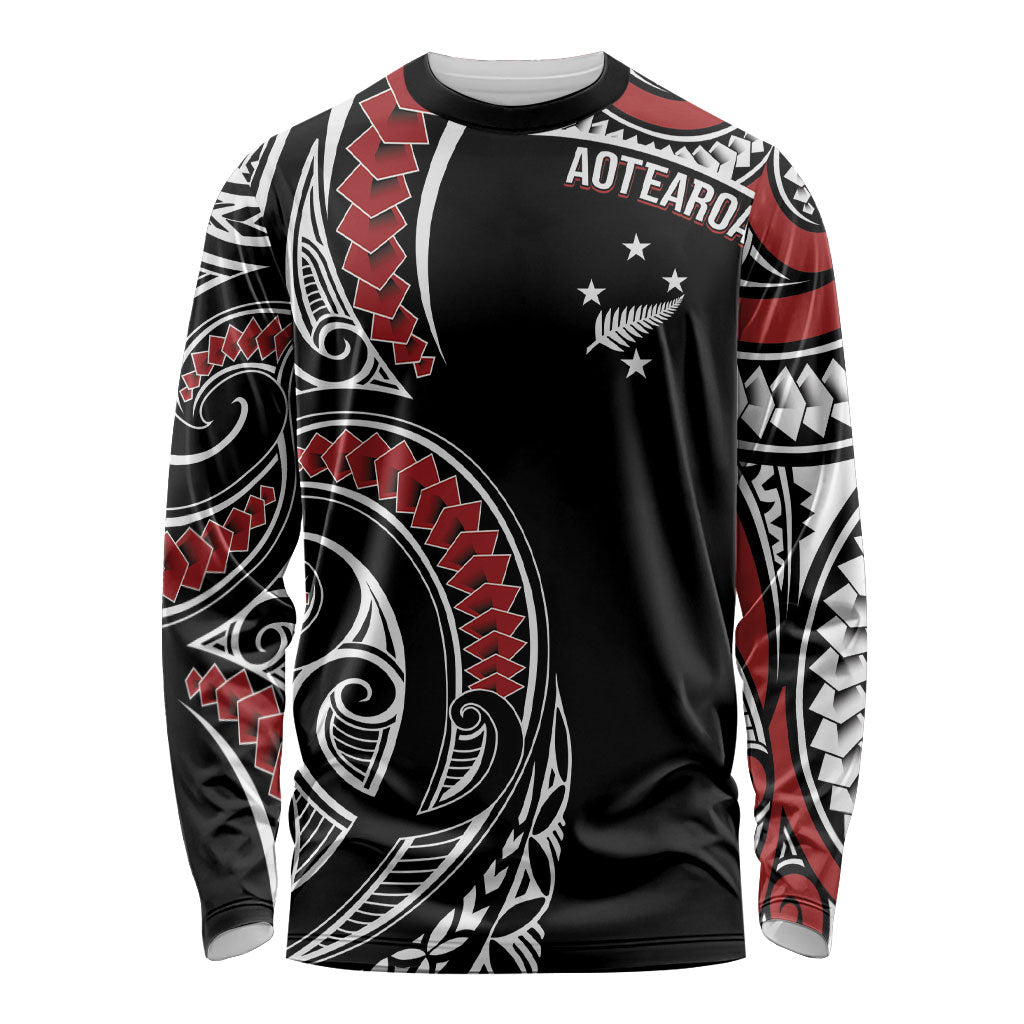 New Zealand Darts Personalized Hei Manaia Long Sleeve Shirt Classic Kowhaiwhai LT7 Unisex Black - Polynesian Pride