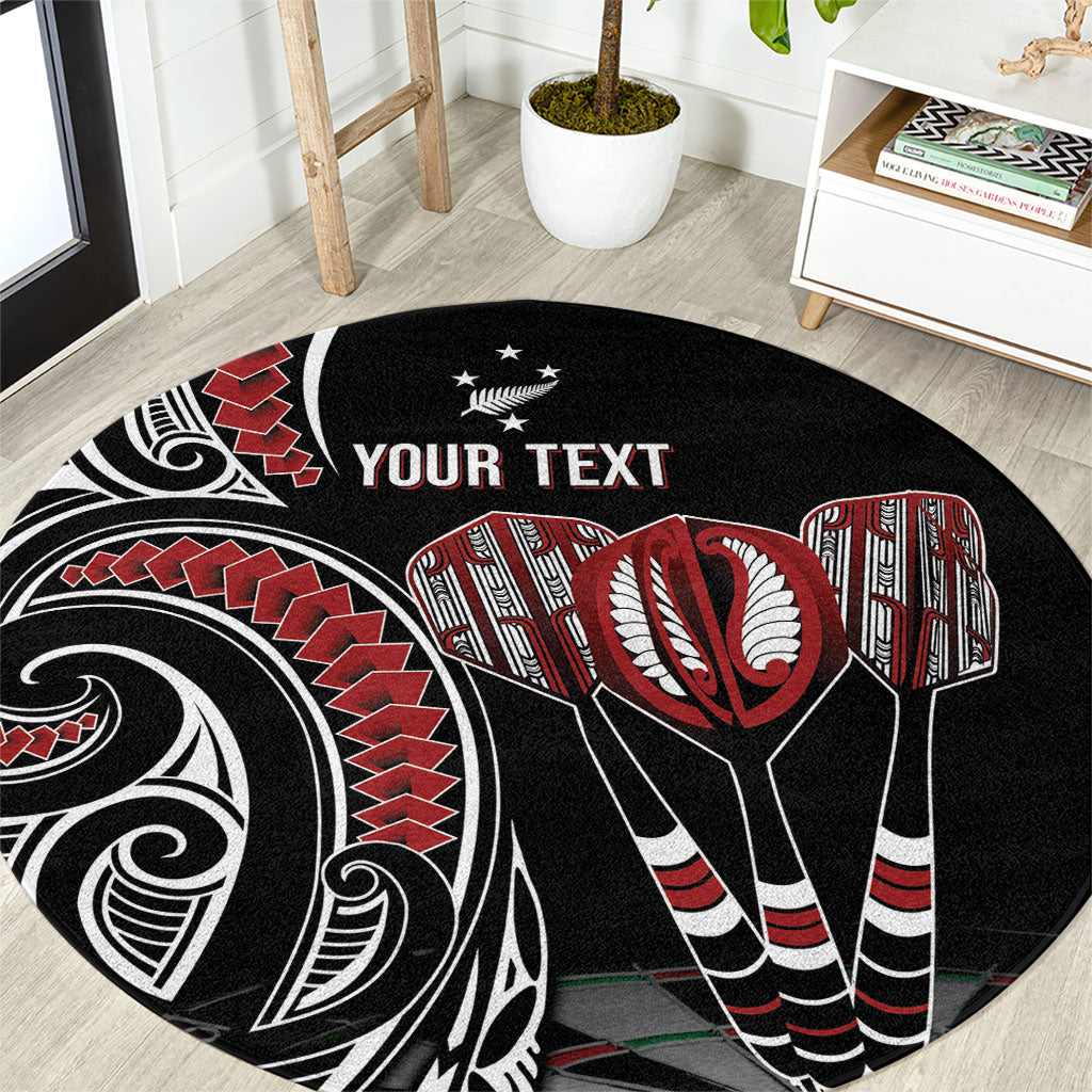 New Zealand Darts Personalized Hei Manaia Round Carpet Classic Kowhaiwhai LT7 Black - Polynesian Pride