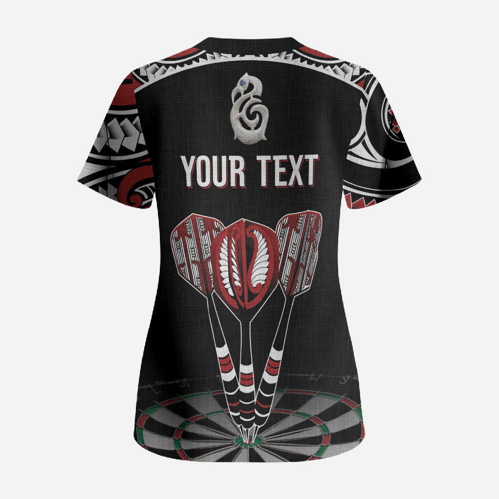 New Zealand Darts Personalized Hei Manaia Scrub Top Classic Kowhaiwhai LT7 - Polynesian Pride