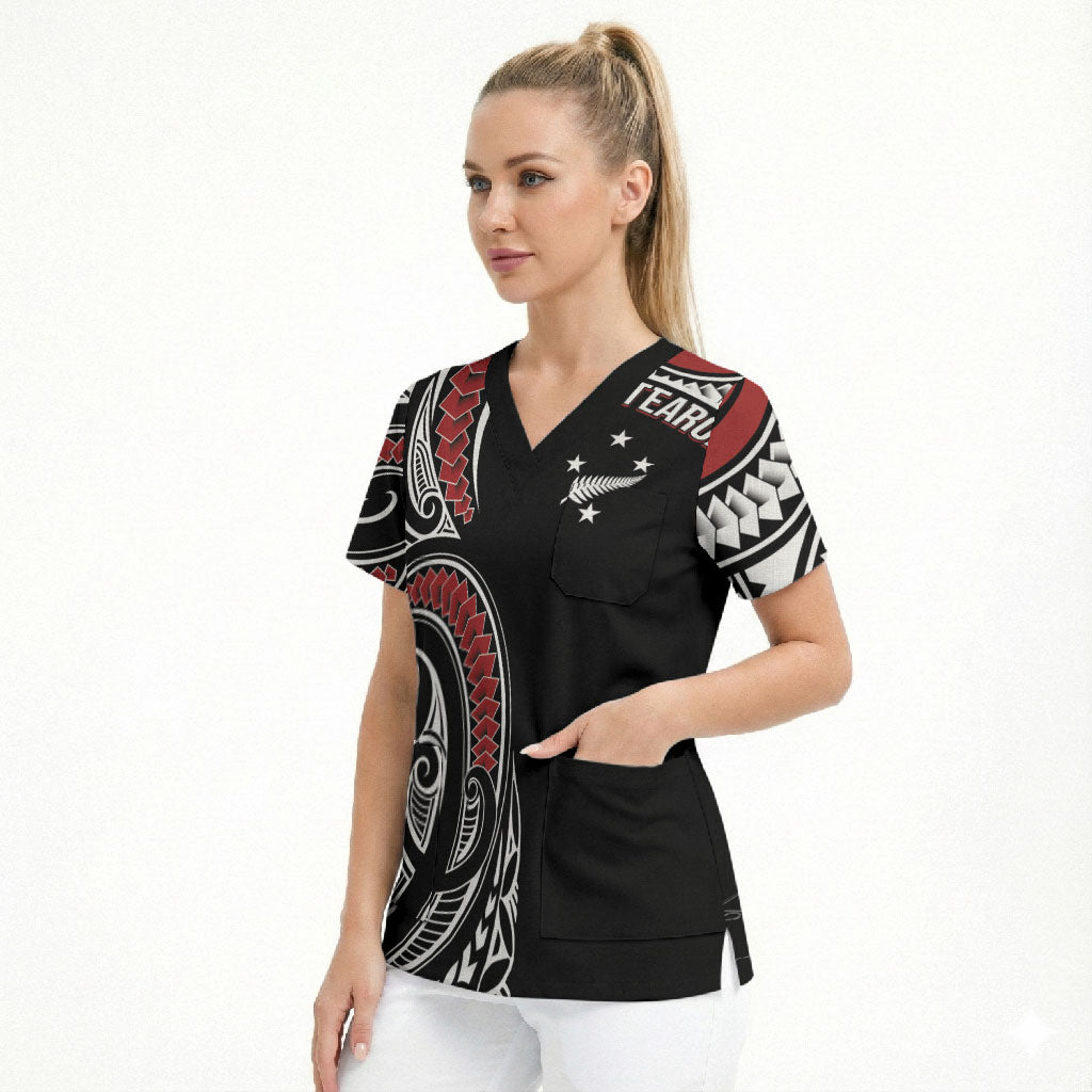 New Zealand Darts Personalized Hei Manaia Scrub Top Classic Kowhaiwhai LT7 - Polynesian Pride