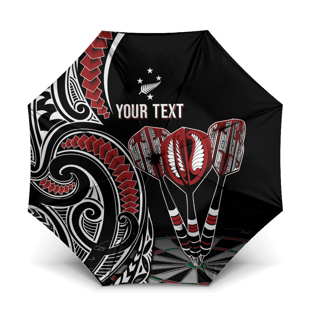 New Zealand Darts Personalized Hei Manaia Umbrella Classic Kowhaiwhai LT7 One Size Folded 11.42 inch Opened Diameter 37.4 inch Black - Polynesian Pride