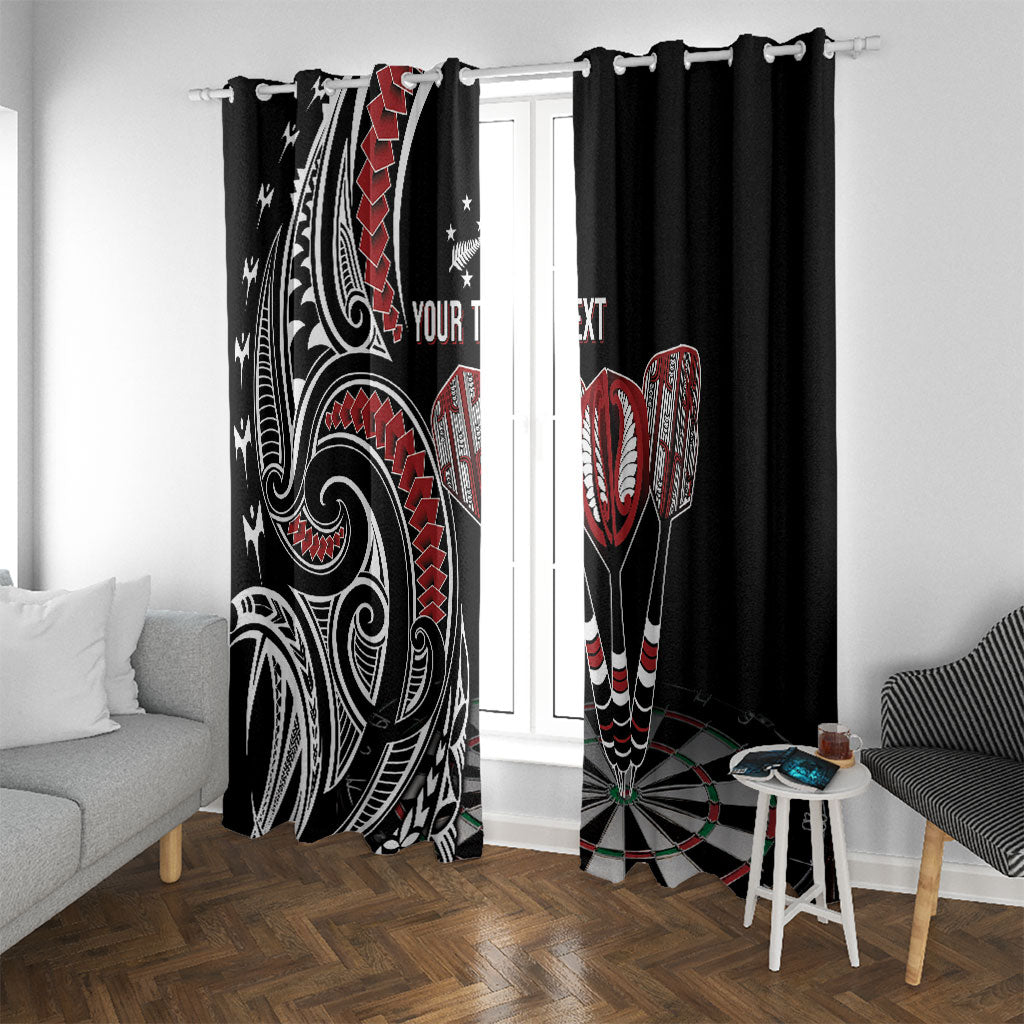 New Zealand Darts Personalized Hei Manaia Window Curtain Classic Kowhaiwhai LT7 With Grommets Black - Polynesian Pride