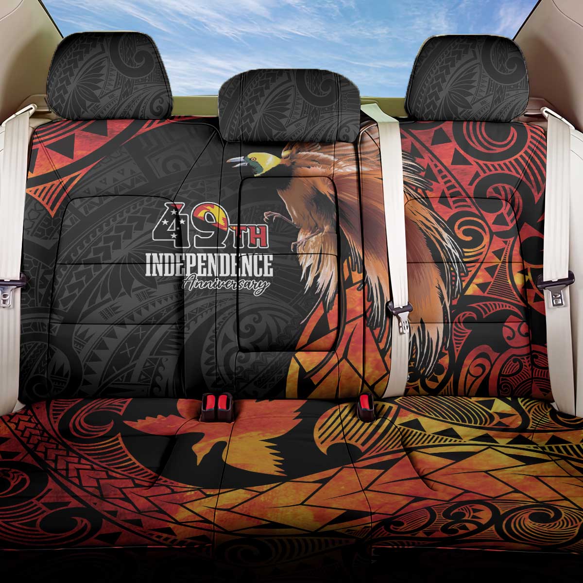 Papua New Guinea Back Car Seat Cover Grunge Style 49th Independence Anni LT7 One Size Black Red - Polynesian Pride