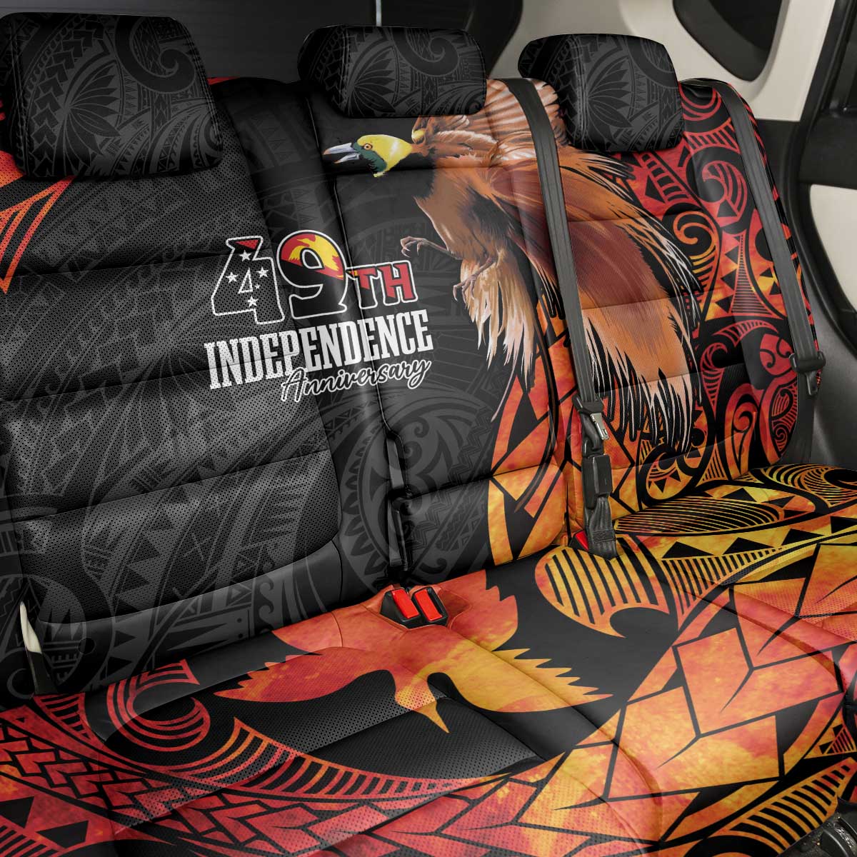 Papua New Guinea Back Car Seat Cover Grunge Style 49th Independence Anni LT7 - Polynesian Pride