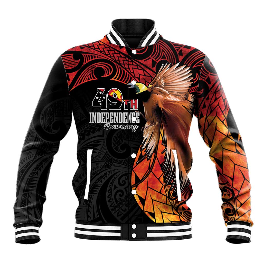 Papua New Guinea Personalised Baseball Jacket Grunge Style 49th Independence Anni LT7 Unisex Black Red - Polynesian Pride
