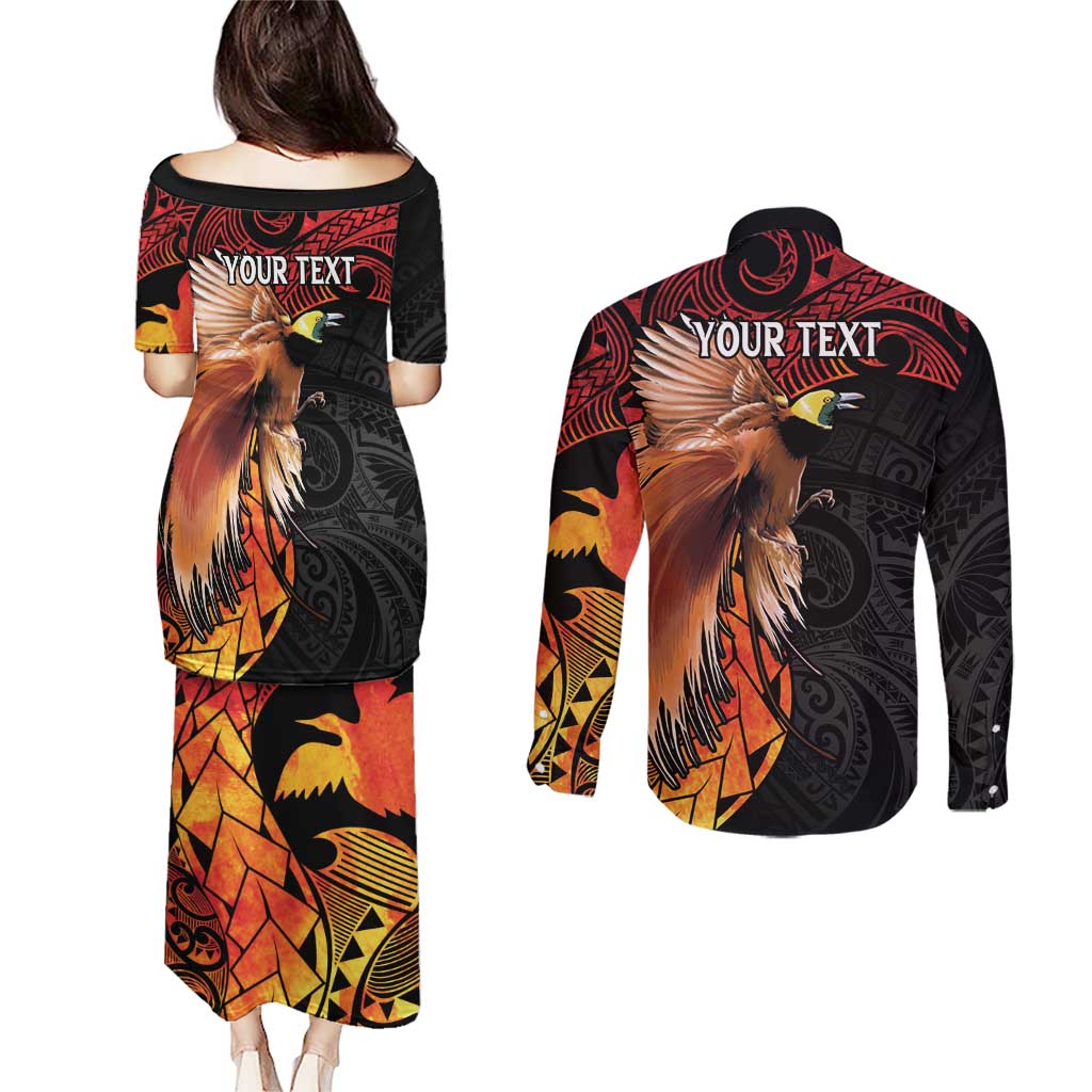 Papua New Guinea Personalised Couples Matching Puletasi and Long Sleeve Button Shirt Grunge Style 49th Independence Anni LT7 - Polynesian Pride