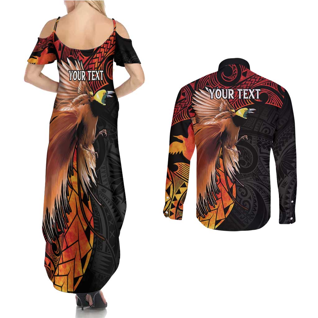 Papua New Guinea Personalised Couples Matching Summer Maxi Dress and Long Sleeve Button Shirt Grunge Style 49th Independence Anni LT7 - Polynesian Pride