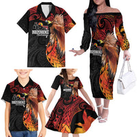 Papua New Guinea Personalised Family Matching Off The Shoulder Long Sleeve Dress and Hawaiian Shirt Grunge Style 49th Independence Anni