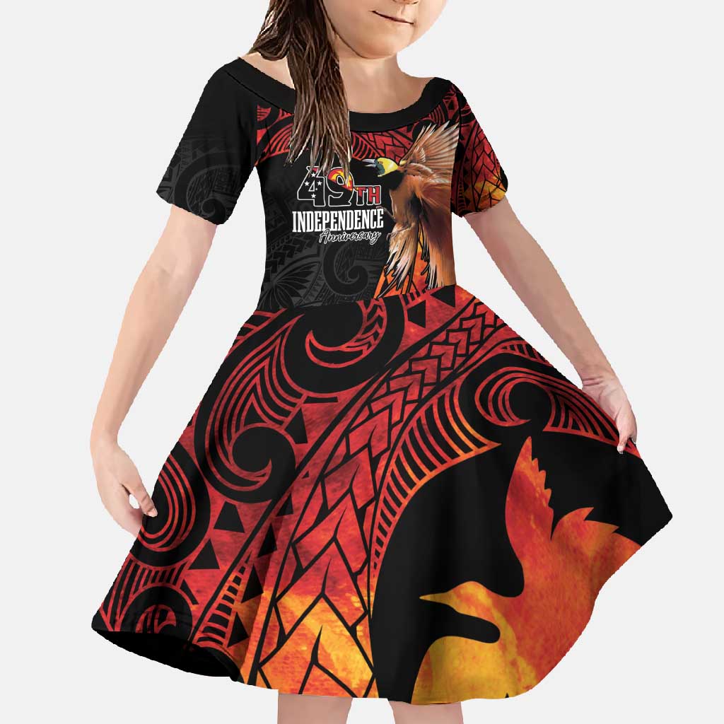 Papua New Guinea Personalised Family Matching Summer Maxi Dress and Hawaiian Shirt Grunge Style 49th Independence Anni LT7 Daughter's Dress Black Red - Polynesian Pride
