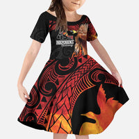 Papua New Guinea Personalised Family Matching Tank Maxi Dress and Hawaiian Shirt Grunge Style 49th Independence Anni LT7 Daughter's Dress Black Red - Polynesian Pride