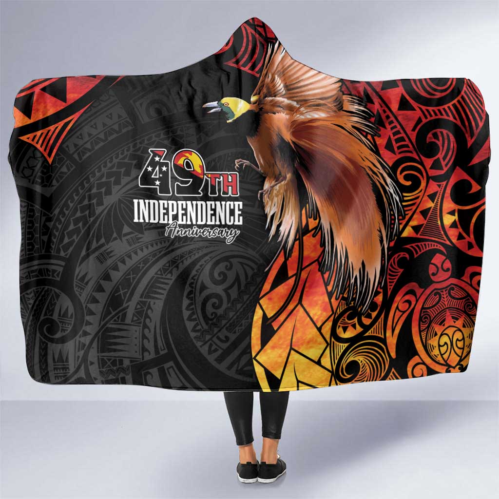 Papua New Guinea Hooded Blanket Grunge Style 49th Independence Anni LT7 One Size Black Red - Polynesian Pride
